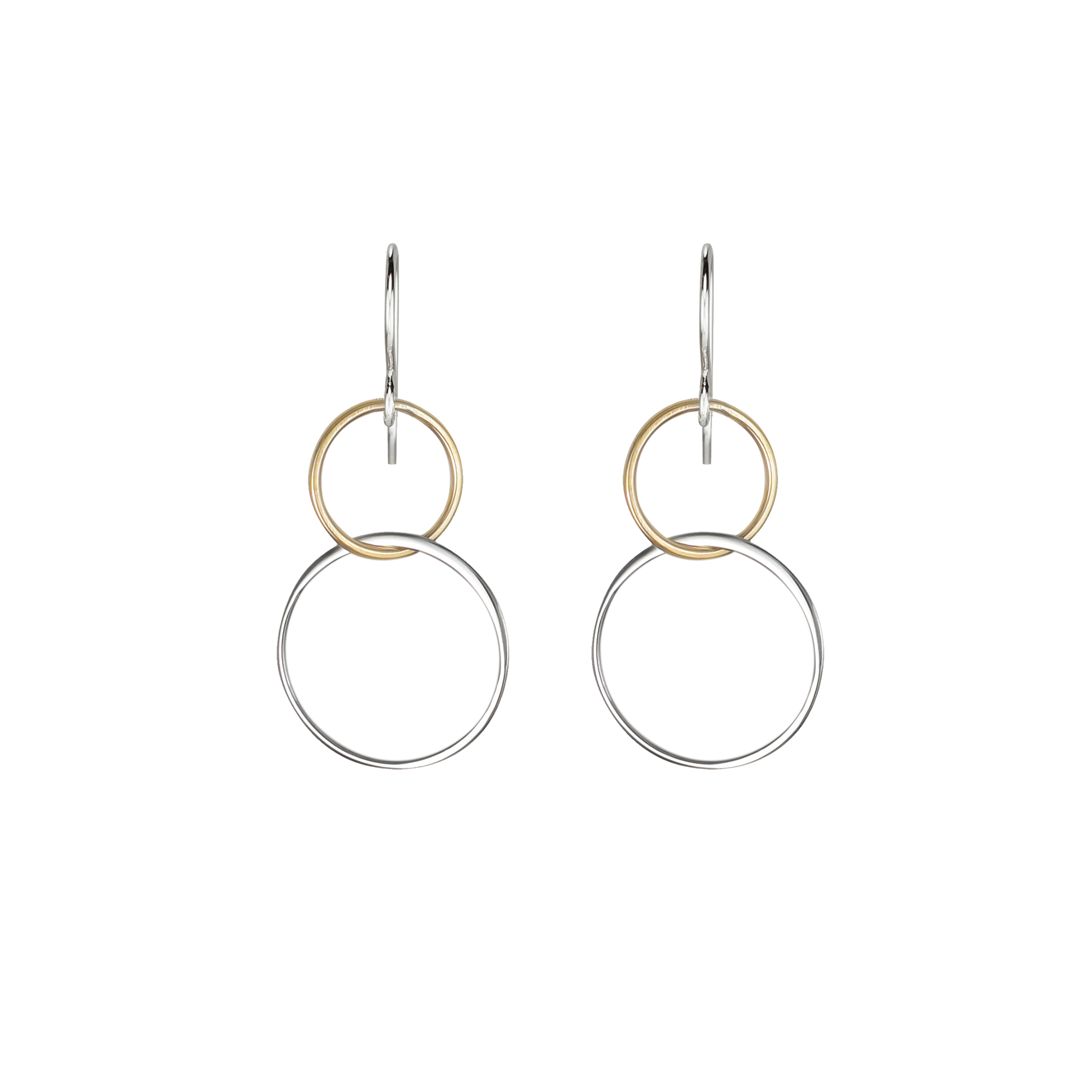 silver and gold dangle circle earrings