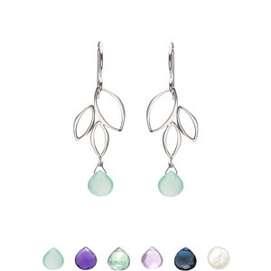 Ella Mini Three Leaf Drop Earrings with Gemstones