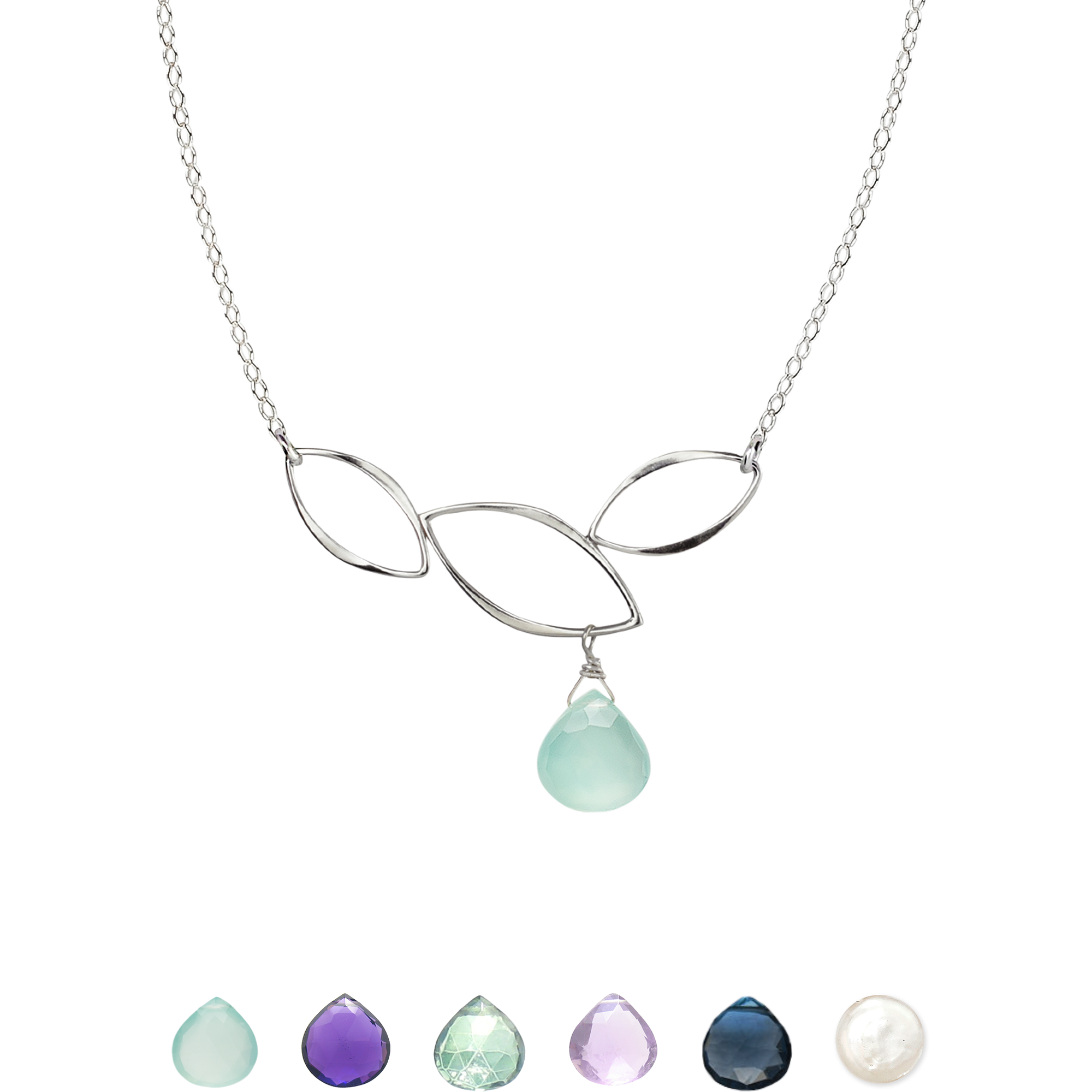 Ella Three Leaf Curve Necklace with Gemstone