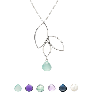 Ella Three Leaf Drop Necklace with Gemstone