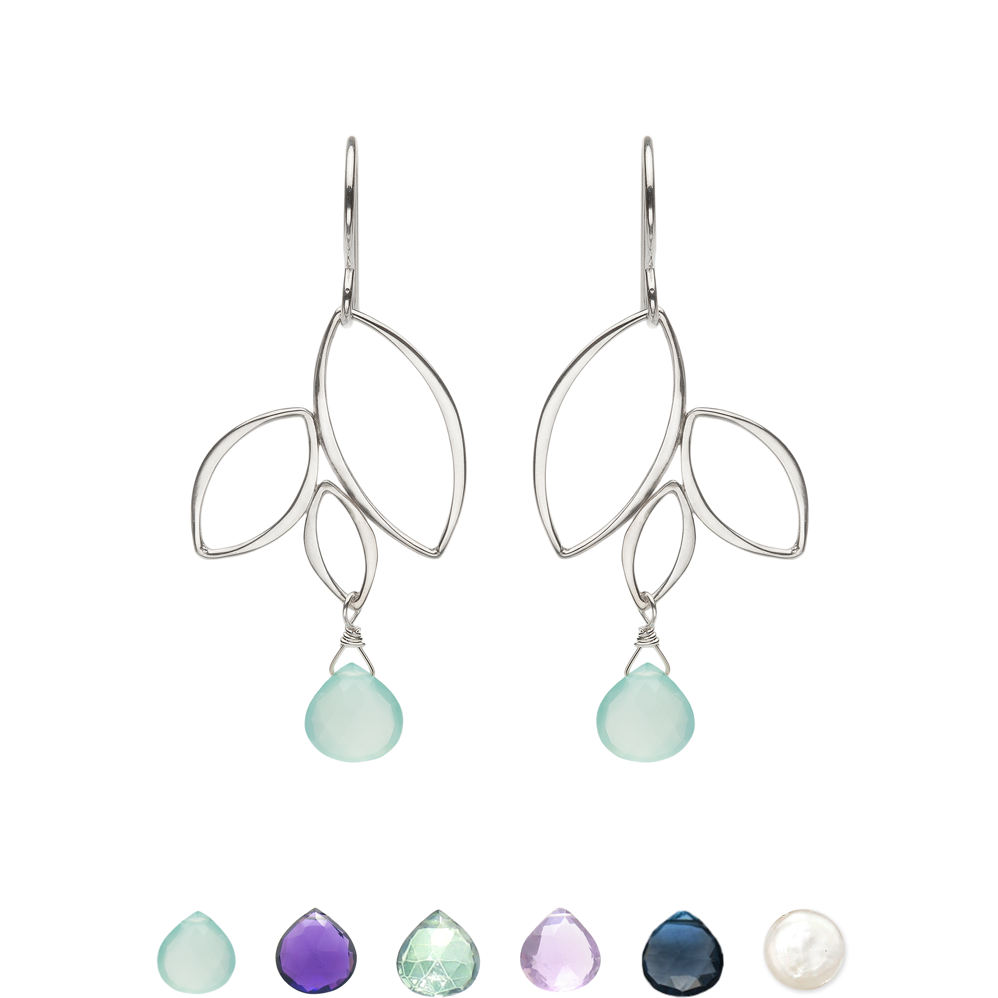 Ella Three Leaf Drops Earrings with Gemstones