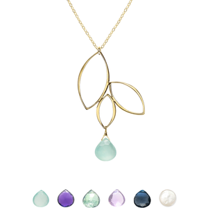 Ella Three Leaf Drop Necklace with Gemstone