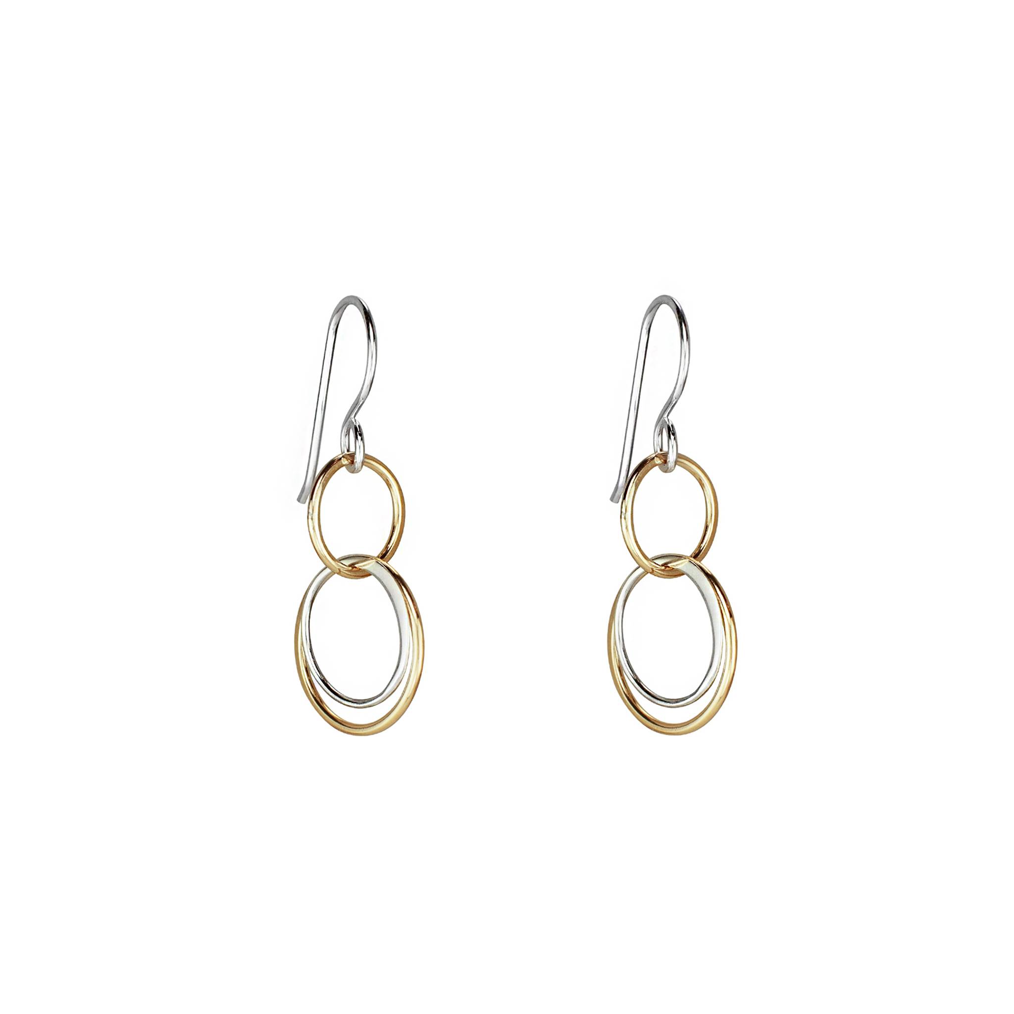 Gold and Silver Three Circle Dangle Earrings Lila Clare Jewelry