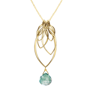 Ella Large Leaf Fringe Necklace with Gemstone