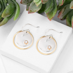 Celena Medium Silver Disc & Gold Circle Earrings with Gemstones