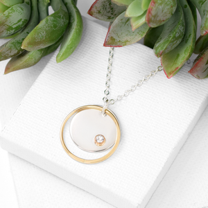 Celena Medium Gold & Silver Disc Necklace with Gemstone