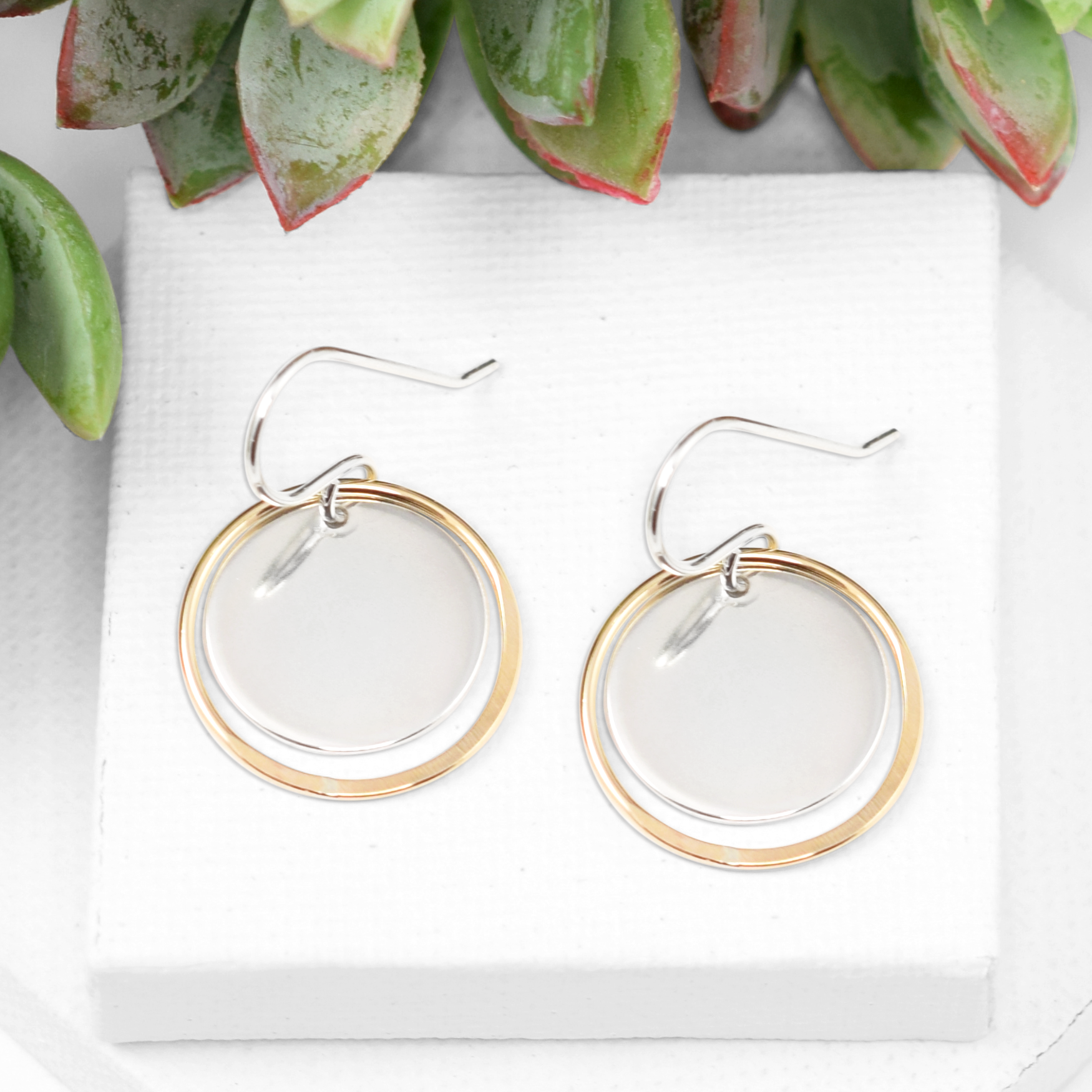 Celena Medium Silver Disc & Gold Circle Earrings