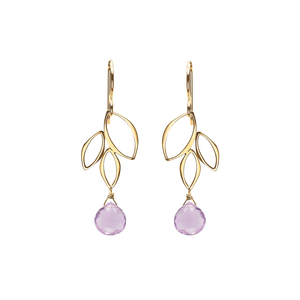 Ella Mini Three Leaf Drop Earrings with Gemstones