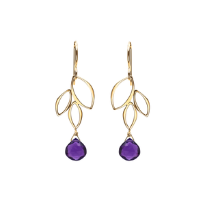 Ella Mini Three Leaf Drop Earrings with Gemstones