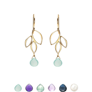 Ella Mini Three Leaf Drop Earrings with Gemstones