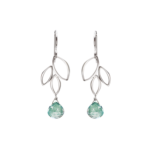 Ella Mini Three Leaf Drop Earrings with Gemstones