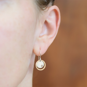 Celena Small Silver Disc & Gold Circle Earrings with Gemstones