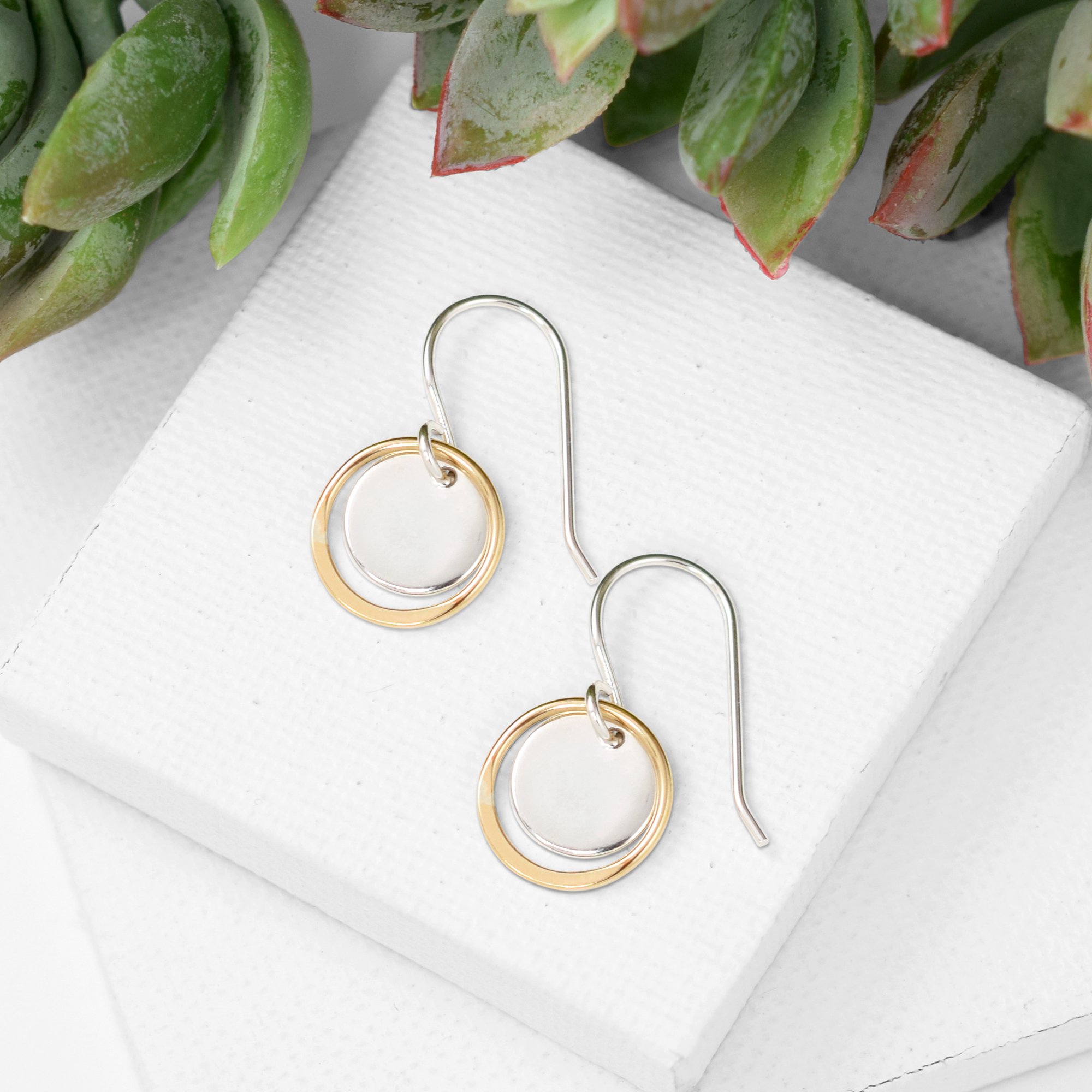Celena Small Silver Disc & Gold Circle Earrings