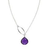 Ella Silver Single Leaf Necklace with Gemstone