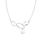 Ella Silver Three Leaf Curve Necklace with Gemstone
