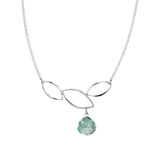 Ella Silver Three Leaf Curve Necklace with Gemstone