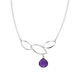 Ella Silver Three Leaf Curve Necklace with Gemstone