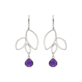 Ella Silver Three Leaf Drops Earrings with Gemstones