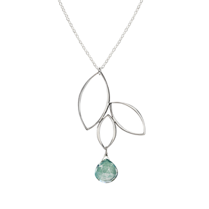 Ella Three Leaf Drop Necklace with Gemstone