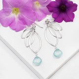 Ella Silver Large Leaf Fringe Earrings with Gemstones
