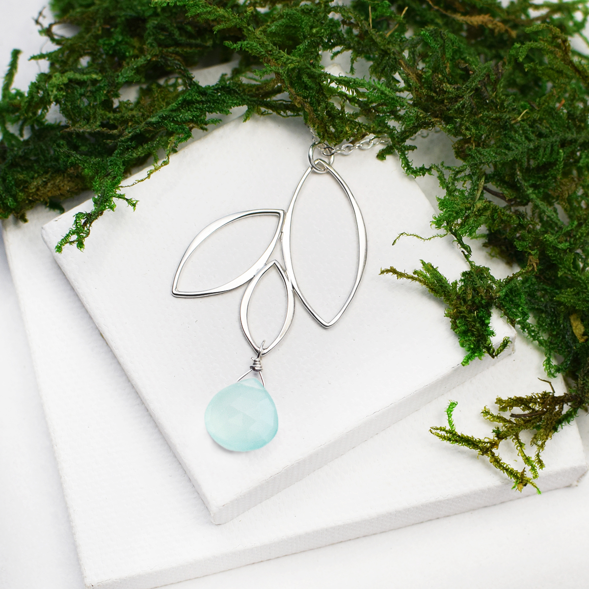 Ella Three Leaf Drop Necklace with Gemstone