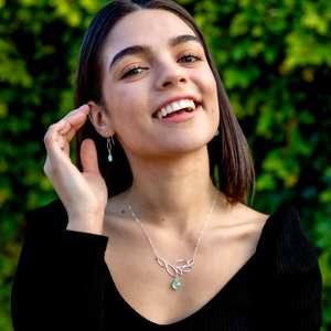 Ella Mini Dangle Leaf Earrings with Gemstones