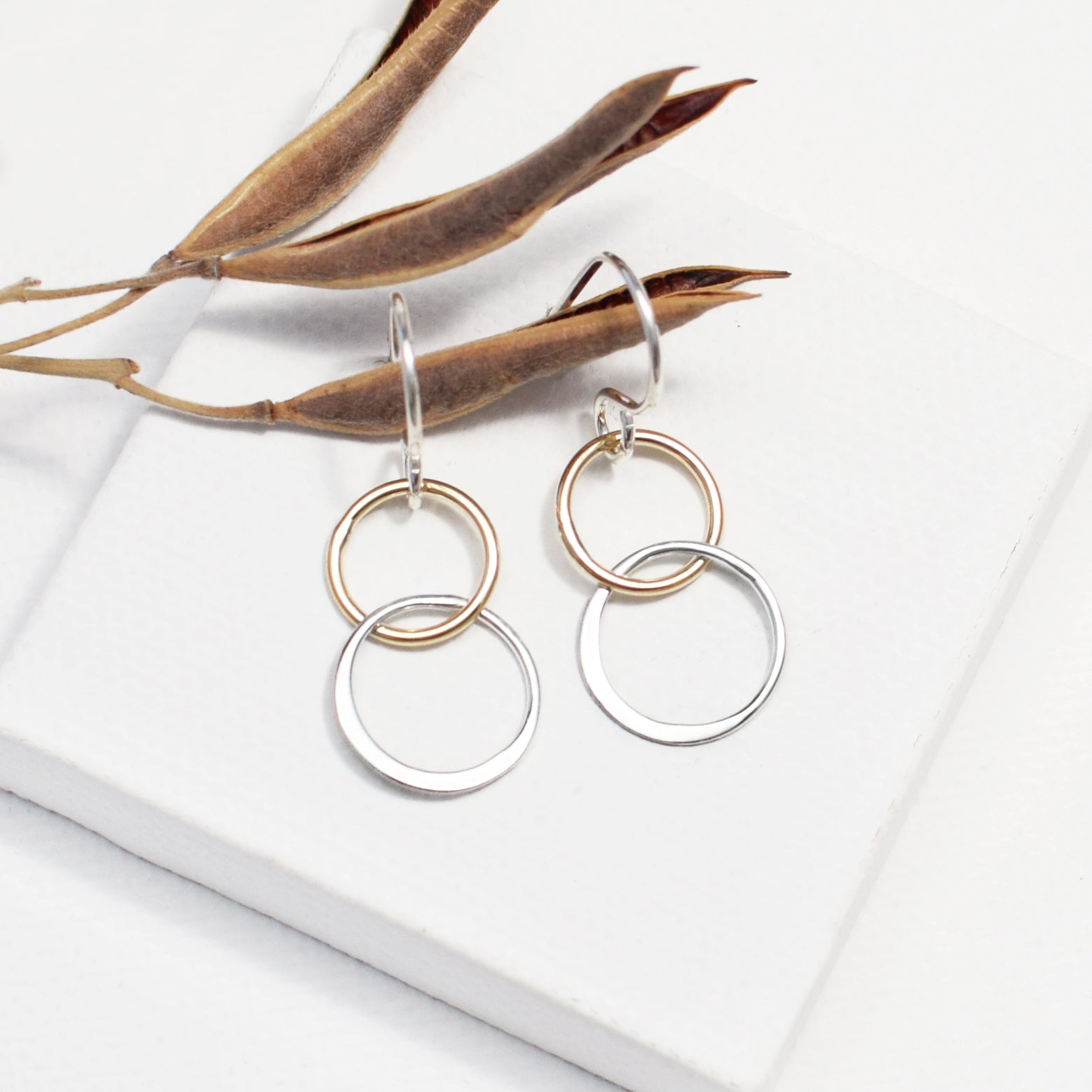 two tone interlinked circle earrings